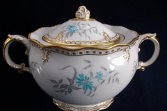 ROYAL CROWN DERBY- ROYAL AQUA FLORAL A1186- COVERED SUGAR BOWL  .....   https://www.jaapiesfinechinastore.com