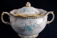 ROYAL CROWN DERBY- ROYAL AQUA FLORAL A1186- COVERED SUGAR BOWL  .....   http://jaapiesfinechinastore.com