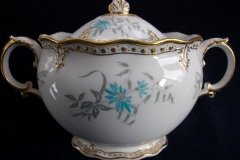 ROYAL CROWN DERBY- ROYAL AQUA FLORAL A1186- COVERED SUGAR BOWL  .....   http://jaapiesfinechinastore.com