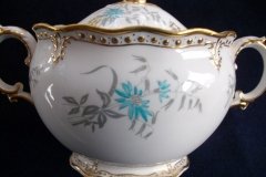 ROYAL CROWN DERBY- ROYAL AQUA FLORAL A1186- COVERED SUGAR BOWL  .....   http://jaapiesfinechinastore.com
