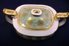 SPODE VALENTINE Y7706 GREEN WITH GOLD LEAF- COVERED SUGAR BOWL ..... http://jaapiesfinechinastore.com