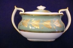 SPODE VALENTINE Y7706 GREEN WITH GOLD LEAF- COVERED SUGAR BOWL ..... http://jaapiesfinechinastore.com