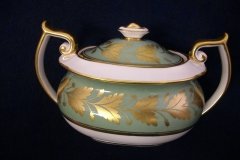 SPODE VALENTINE Y7706 GREEN WITH GOLD LEAF- COVERED SUGAR BOWL ..... http://jaapiesfinechinastore.com