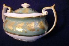 SPODE VALENTINE Y7706 GREEN WITH GOLD LEAF- COVERED SUGAR BOWL ..... http://jaapiesfinechinastore.com