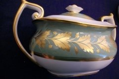SPODE VALENTINE Y7706 GREEN WITH GOLD LEAF- COVERED SUGAR BOWL ..... http://jaapiesfinechinastore.com