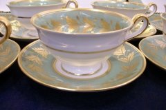 SPODE VALENTINE Y7706 GREEN WITH GOLD LEAF- CUP & SAUCER ..... http://jaapiesfinechinastore.com