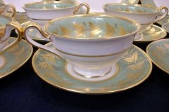 SPODE VALENTINE Y7706 GREEN WITH GOLD LEAF- CUP & SAUCER ..... http://jaapiesfinechinastore.com