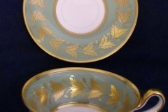 SPODE VALENTINE Y7706 GREEN WITH GOLD LEAF- CUP & SAUCER ..... http://jaapiesfinechinastore.com