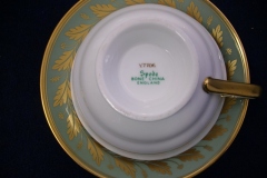 SPODE VALENTINE Y7706 GREEN WITH GOLD LEAF- CUP & SAUCER ..... https://www.jaapiesfinechinastore.com