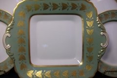 SPODE VALENTINE Y7706 GREEN WITH GOLD LEAF- SQUARE HANDLED CAKE SERVING PLATE    ..... http://jaapiesfinechinastore.com