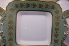 SPODE VALENTINE Y7706 GREEN WITH GOLD LEAF- SQUARE HANDLED CAKE SERVING PLATE    ..... http://jaapiesfinechinastore.com