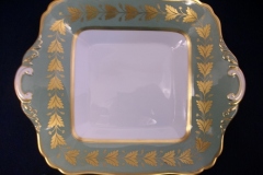 SPODE VALENTINE Y7706 GREEN WITH GOLD LEAF- SQUARE HANDLED CAKE SERVING PLATE    ..... https://www.jaapiesfinechinastore.com