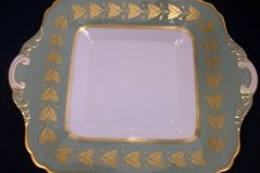SPODE VALENTINE Y7706 GREEN WITH GOLD LEAF- SQUARE HANDLED CAKE SERVING PLATE    ..... http://jaapiesfinechinastore.com