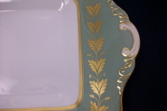 SPODE VALENTINE Y7706 GREEN WITH GOLD LEAF- SQUARE HANDLED CAKE SERVING PLATE    ..... https://www.jaapiesfinechinastore.com