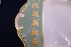 SPODE VALENTINE Y7706 GREEN WITH GOLD LEAF- SQUARE HANDLED CAKE SERVING PLATE    ..... https://www.jaapiesfinechinastore.com