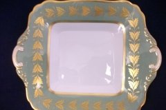 SPODE VALENTINE Y7706 GREEN WITH GOLD LEAF- SQUARE HANDLED CAKE SERVING PLATE    ..... http://jaapiesfinechinastore.com