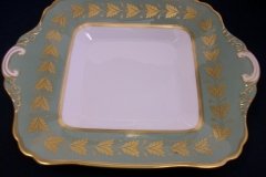 SPODE VALENTINE Y7706 GREEN WITH GOLD LEAF- SQUARE HANDLED CAKE SERVING PLATE    ..... http://jaapiesfinechinastore.com