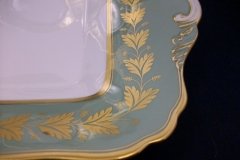 SPODE VALENTINE Y7706 GREEN WITH GOLD LEAF- SQUARE HANDLED CAKE SERVING PLATE    ..... http://jaapiesfinechinastore.com