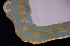 SPODE VALENTINE Y7706 GREEN WITH GOLD LEAF- SQUARE HANDLED CAKE SERVING PLATE    ..... http://jaapiesfinechinastore.com