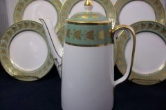 SPODE VALENTINE Y7706 GREEN WITH GOLD LEAF- COFFEE POT 6 CUPPER ..... http://jaapiesfinechinastore.com