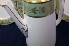 SPODE VALENTINE Y7706 GREEN WITH GOLD LEAF- COFFEE POT 6 CUPPER ..... http://jaapiesfinechinastore.com