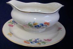 SYRACUSE ABERDEEN ABE1 DRESDEN FLOWERS-  GRAVY BOAT WITH ATTACHED UNDERPLATE   ..... http://jaapiesfinechinastore.com
