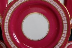 AYNSLEY #7228- RASPBERRY RED BODY, PLAID BAND, SCALLOPED, GILT -  AYNSLEY #7228 PLAID-  BREAD & BUTTER PLATE   .....   http://jaapiesfinechinastore.com