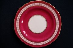 AYNSLEY #7228- RASPBERRY RED BODY, PLAID BAND, SCALLOPED, GILT -  AYNSLEY #7228 PLAID-  BREAD & BUTTER PLATE   .....   http://jaapiesfinechinastore.com