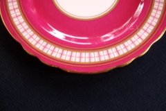 AYNSLEY #7228- RASPBERRY RED BODY, PLAID BAND, SCALLOPED, GILT -  AYNSLEY #7228 PLAID-  BREAD & BUTTER PLATE   .....   http://jaapiesfinechinastore.com