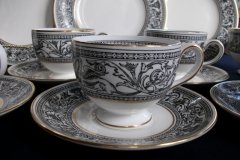 WEDGWOOD FLORENTINE BLACK- CUP & SAUCER