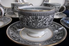 WEDGWOOD FLORENTINE BLACK- CUP & SAUCER