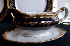 WEIMAR KATHARINA 20003 COBALT & GILT- GRAVY BOAT with ATTACHED UNDERPLATE    .....   http://jaapiesfinechinastore.com