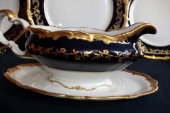 WEIMAR KATHARINA 20003 COBALT & GILT- GRAVY BOAT with ATTACHED UNDERPLATE    .....   http://jaapiesfinechinastore.com