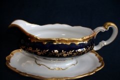 WEIMAR KATHARINA 20003 COBALT & GILT- GRAVY BOAT with ATTACHED UNDERPLATE    .....   http://jaapiesfinechinastore.com