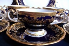 WEIMAR KATHARINA 20003 COBALT & GILT- SOUP BOWL & SAUCER    .....   http://jaapiesfinechinastore.com