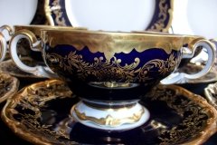 WEIMAR KATHARINA 20003 COBALT & GILT- SOUP BOWL & SAUCER    .....   http://jaapiesfinechinastore.com
