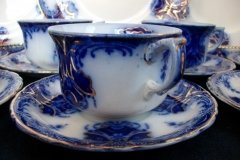WOOD & SON  CLARENCE (FLOW BLUE)-   CUP & SAUCER ..... https://www.jaapiesFineChinaStore.come.com