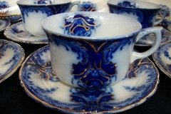 WOOD & SON  CLARENCE (FLOW BLUE)-   CUP & SAUCER ..... https://www.jaapiesFineChinaStore.come.com