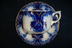 WOOD & SON  CLARENCE (FLOW BLUE)-   CUP & SAUCER ..... https://www.jaapiesFineChinaStore.come.com