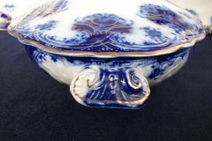 WOOD & SON  CLARENCE (FLOW BLUE)-  OVAL COVERED SERVING BOWL  .....  https://www.jaapiesFineChinaStore.com