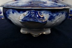 WOOD & SON  CLARENCE (FLOW BLUE)-  OVAL COVERED SERVING BOWL  .....  https://www.jaapiesFineChinaStore.com