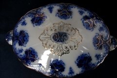 WOOD & SON  CLARENCE (FLOW BLUE)-  OVAL COVERED SERVING BOWL  .....  https://www.jaapiesFineChinaStore.com