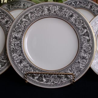 WEDGWOOD FLORENTINE BLACK W4312  (c.1962+)  SALAD PLATE(s)-  EXCELLENT! GILT!