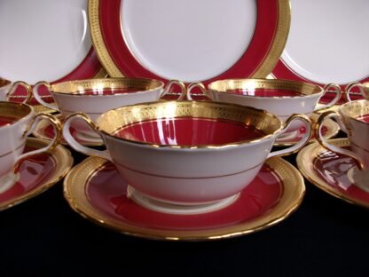 AYNSLEY BUCKINGHAM MAROON SOUP CUP & SAUCER