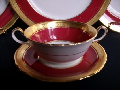 AYNSLEY BUCKINGHAM MAROON SOUP CUP & SAUCER