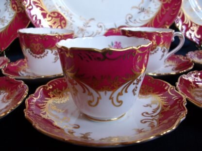 COALPORT SANDRINGHAM MAROON DEMI CUP and SAUCER
