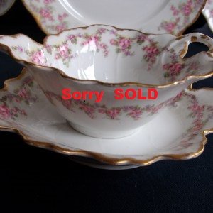 BAWO & DOTTER (ELITE WORKS)- BRIDAL WREATH- c.1900  LEAF MAYONNAISE BOWL & SAUCER- RARE! EXCELLENT!