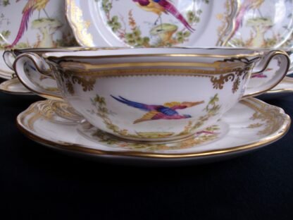 SPODE CHELSEA BIRD- SOUP BOWLS & SAUCERS