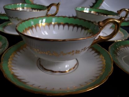 COALPORT SPEARPOINT GREEN- TEA CUP & SAUCER