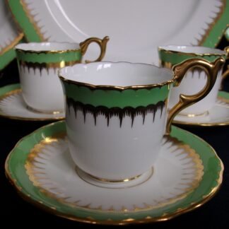 COALPORT SPEARPOINT GREEN- DEMITASSE CUP & SAUCER